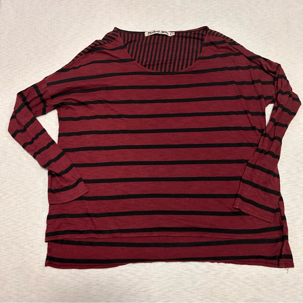 Michael Stars Women's Red Black Striped Long Sleeve Knit Top One Size Fits Most